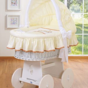 Moses Basket/Wicker crib with hood- Teddy Bear Barnaba cream