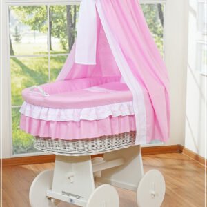 Moses Basket/ Wicker drape crib- Bellamy pink