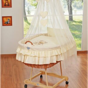 Moses Basket/Wicker drape crib- Bear with bow cream