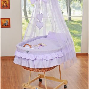 Moses Basket/Wicker drape crib- Bear with bow lilac