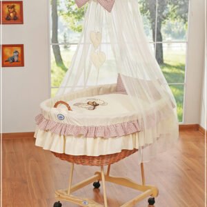 Moses Basket/Wicker drape crib- Bear with bow brown