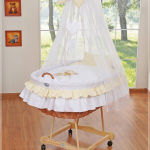 Moses Basket/Wicker drape crib- Bear with bow white