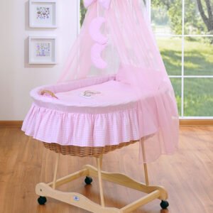 Moses Basket/Wicker drape crib- Good night pink