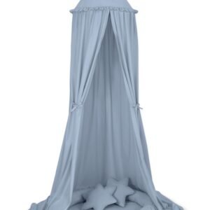 Set: Hanging baldachin for children's room cotton + nest with flounce + pillows - pastel blue