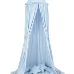 Set: Hanging canopy + Nest with flounce + pillows - blue