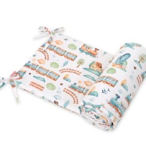 Universal bumper for cot - turquoise train