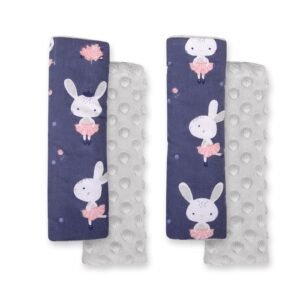 Double sided pads BOBONO for seat belts - blue rabbits/gray