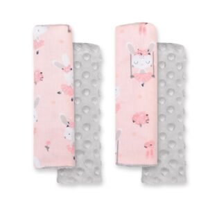 Double sided pads BOBONO for seat belts - ballerinas pink/gray