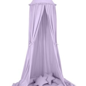 Set: Hanging baldachin for children's room cotton + nest with flounce + pillows - lila