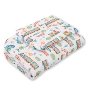 Bedding set 2-pcs 75x100cm NEWBORN - turquoise train