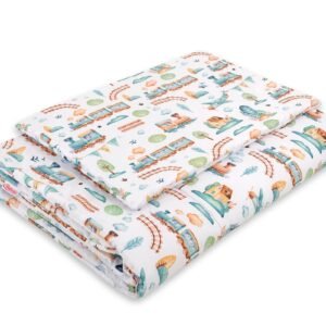 Bedding set 2-pcs with filling 135x100 cm - turquoise train