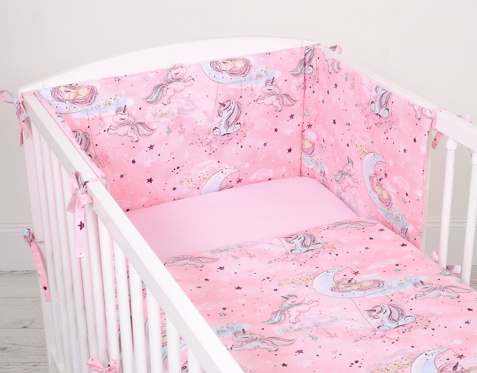 Universal bumper for cot - unicorn pink - Image 3