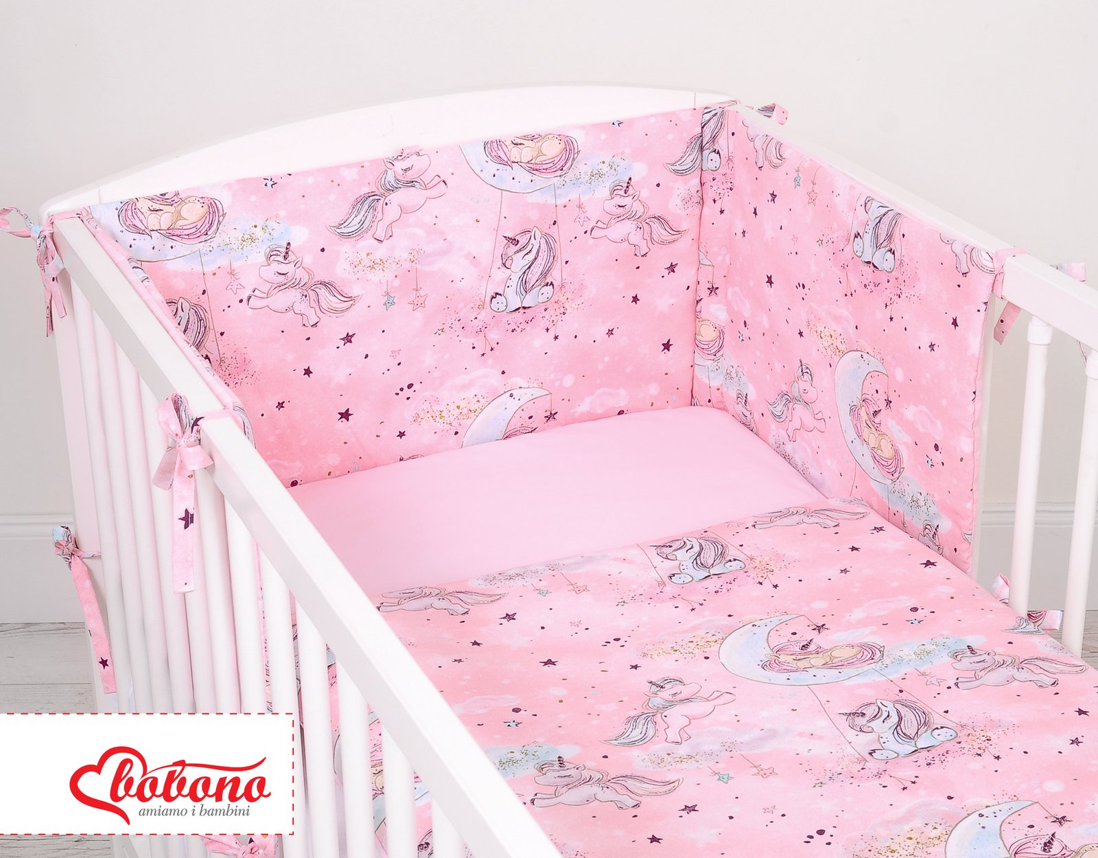 Universal bumper for cot - unicorn pink - Image 4