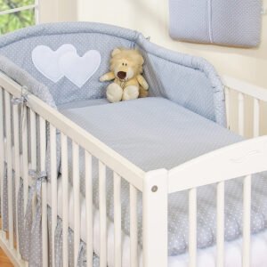 Bedding set 2-pcs- Hanging Hearts white polka dots on grey