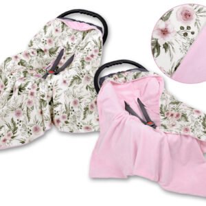 Big double-sided car seat blanket for babies - peony flower pink