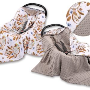 Big double-sided car seat blanket for babies - dream catchers white