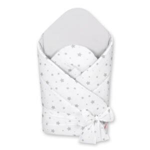 Double-sided baby nest with stiffening with bow - mini gray stars