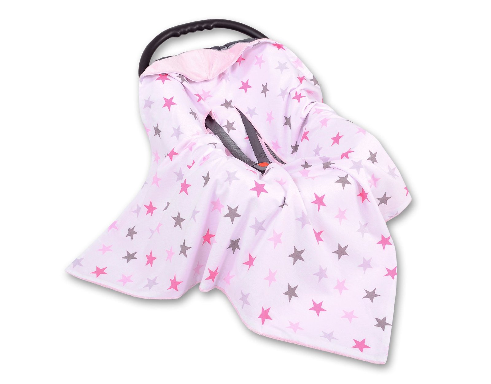 Big double-sided car seat blanket for babies - gray-pink stars - Image 4