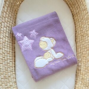 Polar fleece blanket for babies - Carlo- Teddy Bear with Stars lila