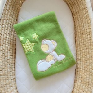 Polar fleece blanket for babies - Carlo- Teddy Bear with Stars green