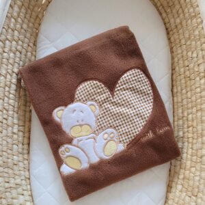 Polar fleece blanket for babies - Milo- Teddy Bear with Heart brown