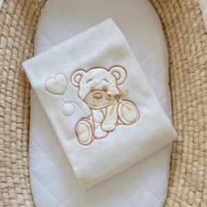 Polar fleece blanket for babies - Bear with bow cream