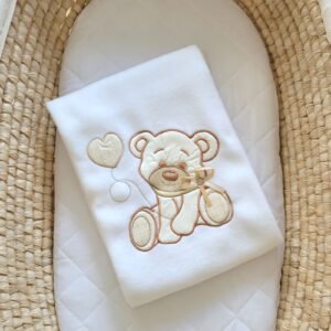Polar fleece blanket for babies - Bear with bow white
