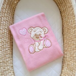 Polar fleece blanket for babies - Bear with bow pink