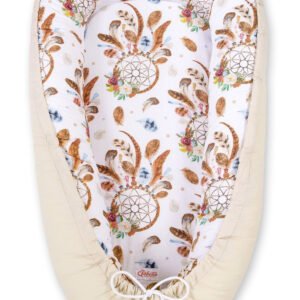 Baby nest double-sided Premium Cocoon for infants BOBONO- dream catchers white/beige