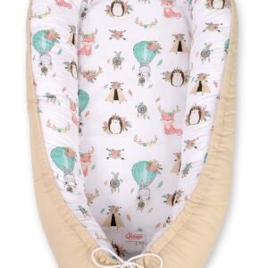 Baby nest double-sided Premium Cocoon for infants BOBONO- foxes beige/beige