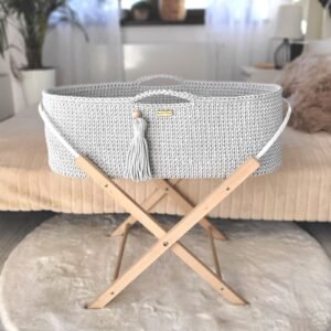 Moses basket BOHO Handmade with stand - light gray