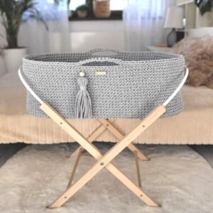 Moses basket BOHO Handmade with stand - gray