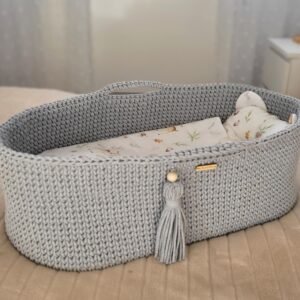Moses basket BOHO Handmade cotton with mattress - gray