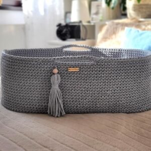 Moses basket BOHO Handmade cotton with mattress - dark gray