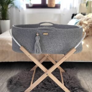 Moses basket BOHO Handmade with stand - dark gray
