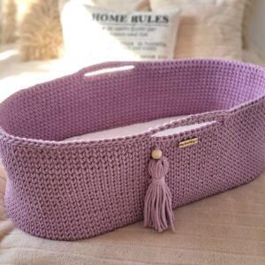 Moses basket BOHO Handmade cotton with mattress - lavender