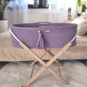 Moses basket BOHO Handmade with stand - lila