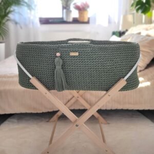 Moses basket BOHO Handmade with stand - pistachio
