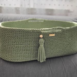 Moses basket BOHO Handmade cotton with mattress - sage