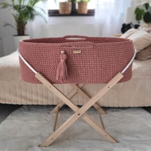 Moses basket BOHO Handmade with stand - blush