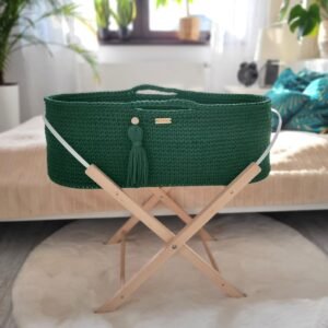 Moses basket BOHO Handmade with stand - bottle green