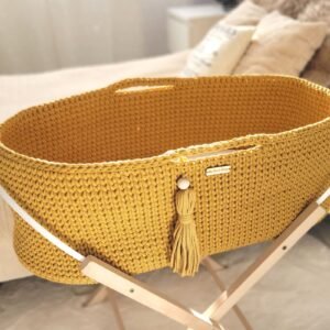 Moses basket BOHO Handmade cotton with mattress - honey yellow