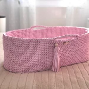Moses basket BOHO Handmade cotton with mattress - pink