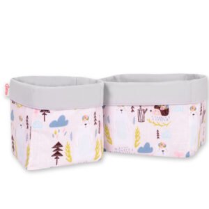 Set of 2 storage baskets - pink hedgehogs
