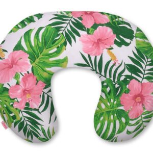 Breastfeeding Pillow Nursing Croissant Pillow, removable, Hands-Free Feeding- tropical flowers