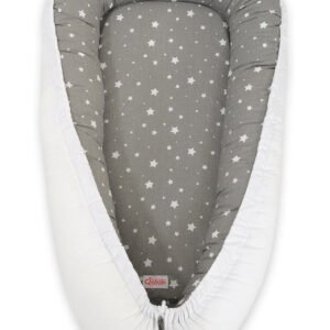 Baby nest double-sided Premium Cocoon for infants BOBONO- mini stars white/ white