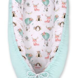 Baby nest double-sided Premium Cocoon for infants BOBONO- foxes beige/mint