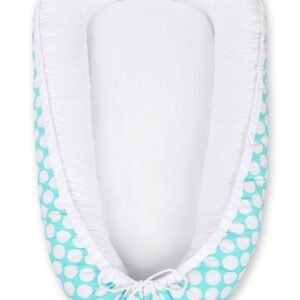 Baby nest double-sided Premium Cocoon for infants BOBONO- turquoise with dots/white