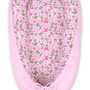 Baby nest double-sided Premium Cocoon for infants BOBONO- pink butterflies/pink