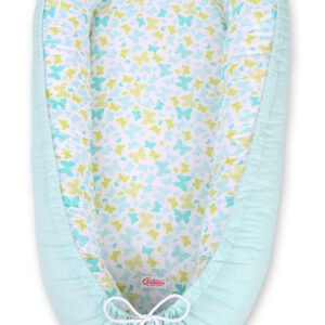 Baby nest double-sided Premium Cocoon for infants BOBONO- blue butterflies/mint